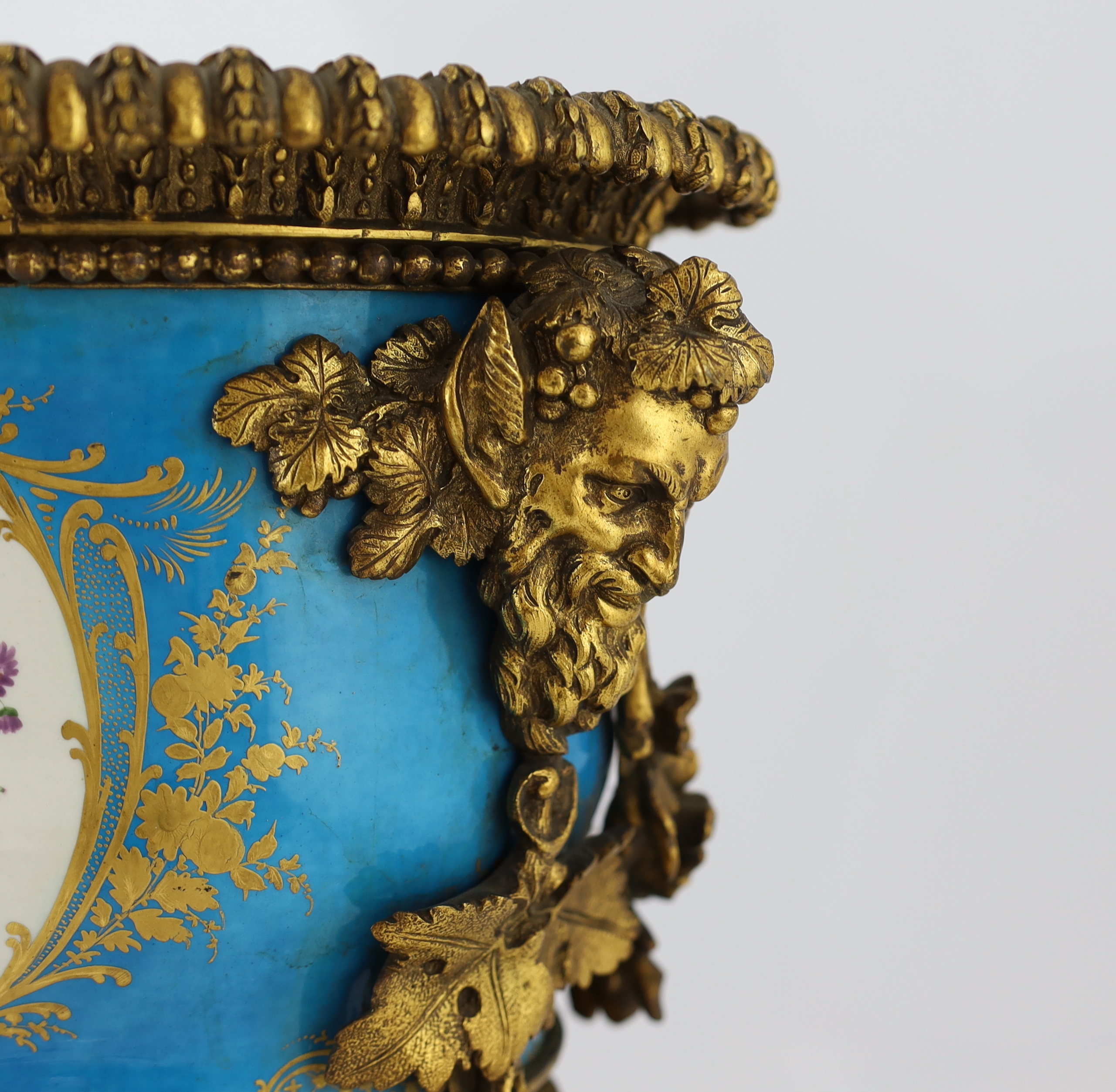 An impressive French Sevres style porcelain and ormolu mounted pedestal vase, 19th century